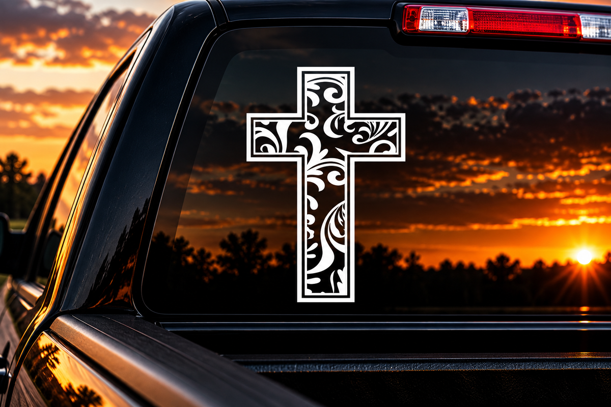 Western Tooled Cross - DECAL
